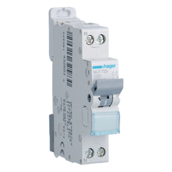 Disjuntor Hager MJT720 1P+N 20 A 1M com curva 4,5/6 kA