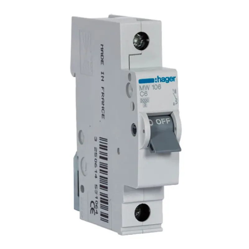 Disjuntor Hager MW106 1P 6 A com curva 3 kA Disjuntor Hager MW106 1P 6 A com curva 3 kA