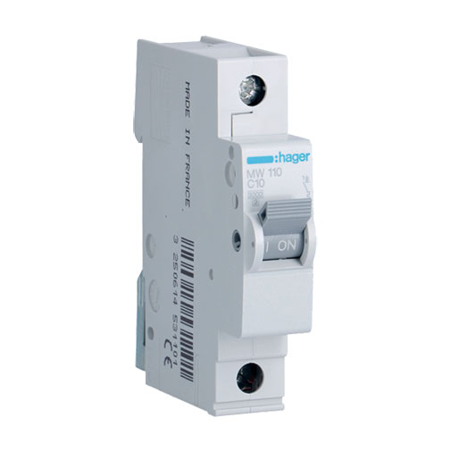 Disjuntor Hager MW110 1P 10 A com curva 3 kA Disjuntor Hager MW110 1P 10 A com curva 3 kA