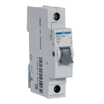 Disjuntor Hager MW120 1P 20 A com curva 3 kA