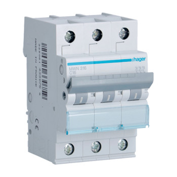 Disjuntor Hager MWN316 3P 16 A 2M com curva 3 kA