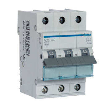 Disjuntor Hager MWN320 3P 20 A 2M com curva 3 kA
