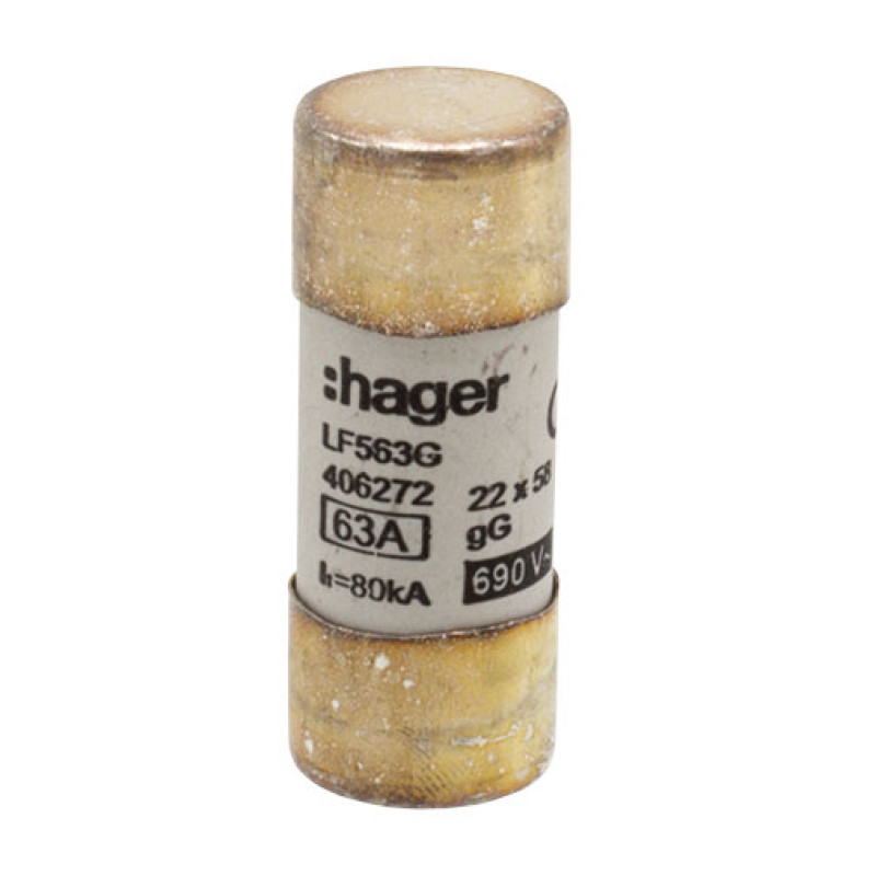 Fusível cartucho GL 22 x 58 mm 63 A Fusível cartucho GL 22 x 58 mm 63 A