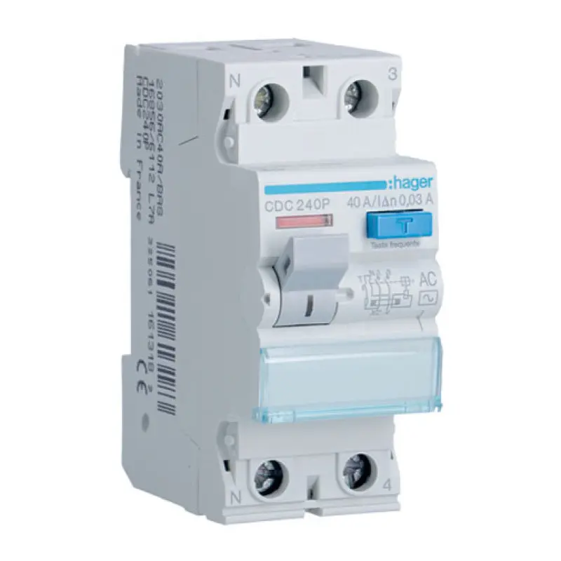 Interruptor diferencial Hager CDC 240P 2P 40 A 30 mA tipo AC Interruptor diferencial Hager CDC 240P 2P 40 A 30 mA tipo AC