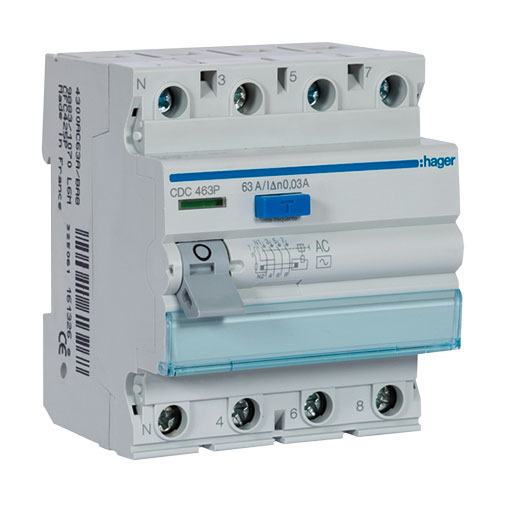 Interruptor diferencial Hager CDC 463P 4P 63 A 30 mA tipo AC Interruptor diferencial Hager CDC 463P 4P 63 A 30 mA tipo AC