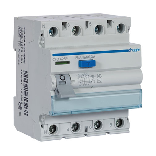 Interruptor diferencial Hager CFC 440P 4P 40 A 300 mA tipo AC Interruptor diferencial Hager CFC 440P 4P 40 A 300 mA tipo AC