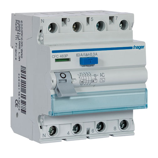 Interruptor diferencial Hager CFC 463P 4P 63 A 300 mA tipo AC Interruptor diferencial Hager CFC 463P 4P 63 A 300 mA tipo AC