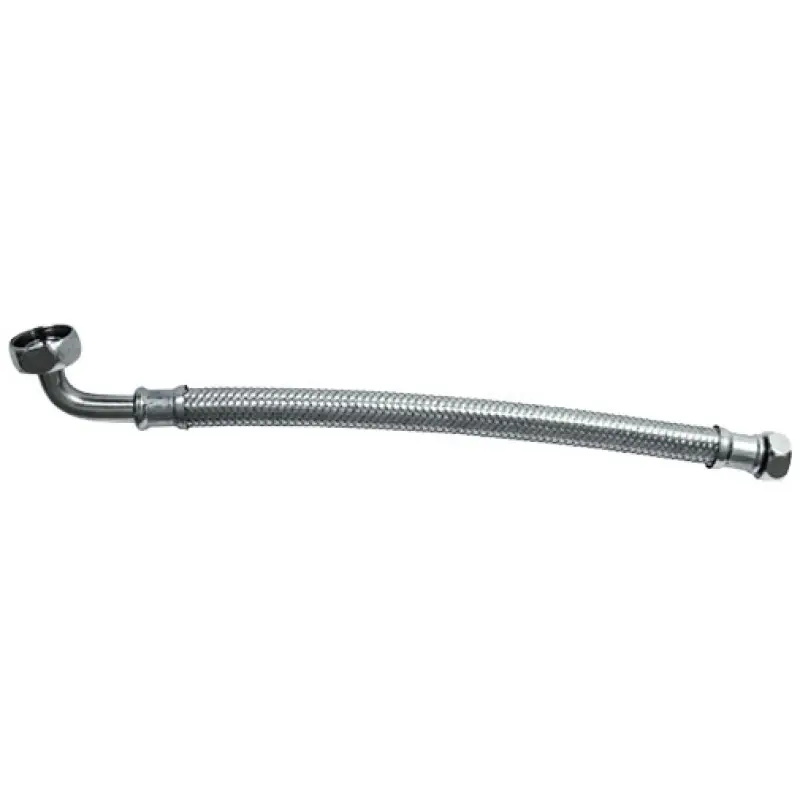 Ligação flexível inox 1/2" F x 3/4" F 300 mm com curva 90º Ligação flexível inox 1/2" F x 3/4" F 300 mm com curva 90º