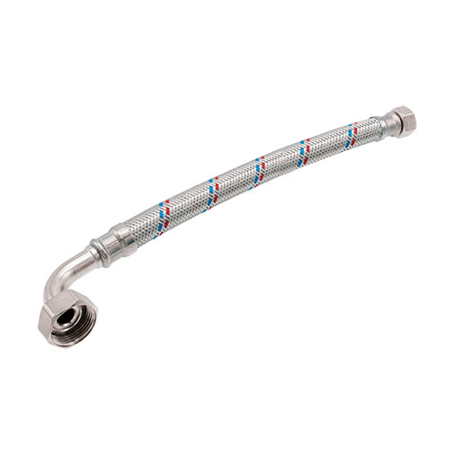 Ligação flexível inox 3/4" F x 3/4" F 250 mm com curva 90º Ligação flexível inox 3/4" F x 3/4" F 250 mm com curva 90º