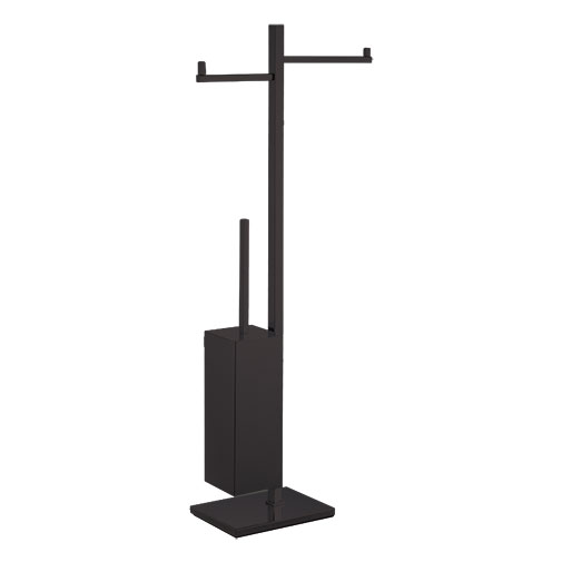 Porta escova piaçaba Freestanding preto com porta rolo duplo Porta escova piaçaba Freestanding preto com porta rolo duplo