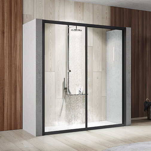 Resguardo duche entre-paredes Italbox Teresa Base 1680-1720 x 2000 mm vidro transparente com perfil lacado preto Resguardo duche entre-paredes Italbox Teresa Base 1680-1720 x 2000 mm vidro transparente com perfil lacado preto
