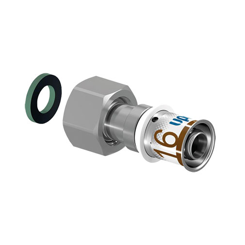 Casquilho press Uponor 16 mm x 1/2" F com porca móvel Casquilho press Uponor 16 mm x 1/2" F com porca móvel