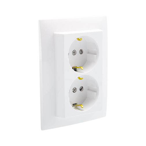 Tomada dupla schuko monobloco Efapel Série Logus 90 branco com obturador Tomada dupla schuko monobloco Efapel Série Logus 90 branco com obturador