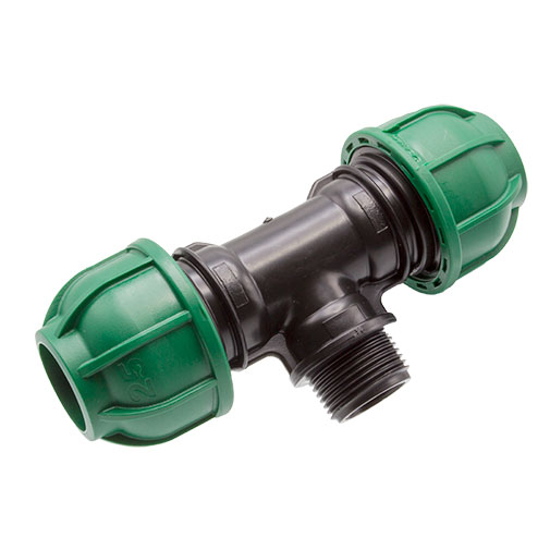 Tê de aperto PE 40 mm x 1.1/4" M x 40 mm Tê de aperto PE 40 mm x 1.1/4" M x 40 mm