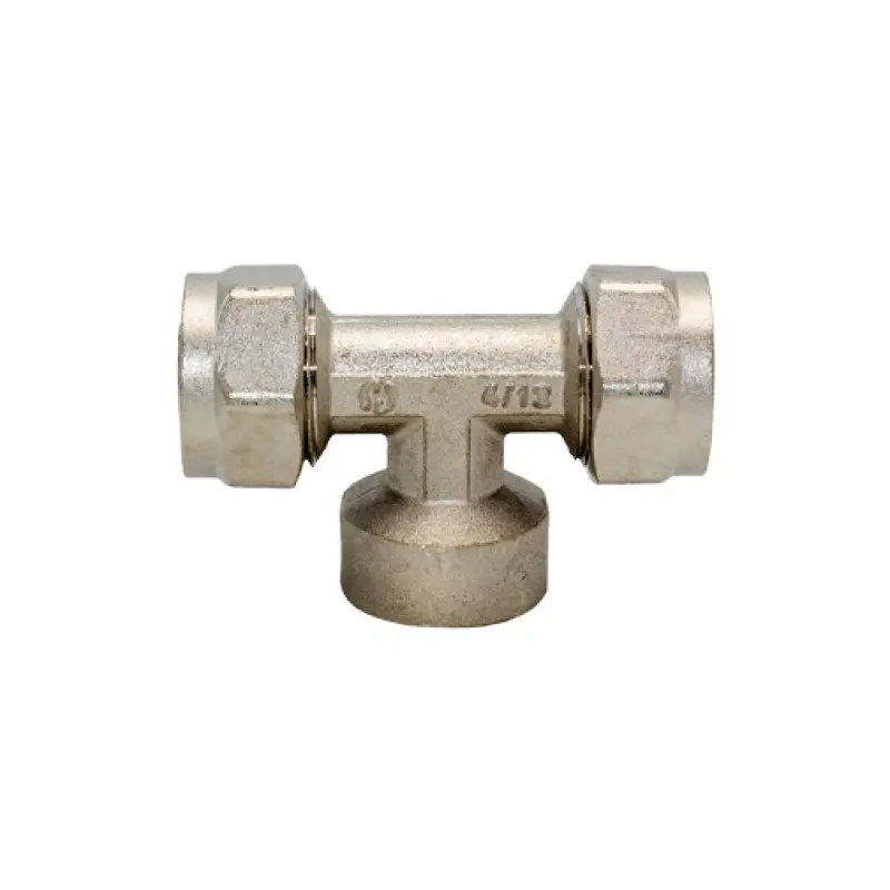 Tê bicone metálico 26 mm x 1" F x 26 mm Tê bicone metálico 26 mm x 1" F x 26 mm