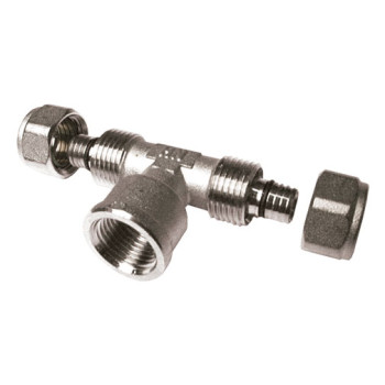 Tê bicone metálico Henco 14 mm x 1/2" F x 14 mm Tê bicone metálico Henco 14 mm x 1/2" F x 14 mm