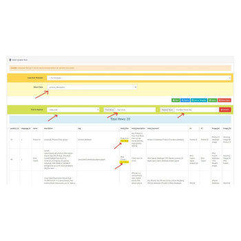 Ferramenta de atualização ou substituição em massa para OpenCart Ferramenta de atualização ou substituição em massa para OpenCart