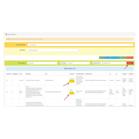 Ferramenta de atualização ou substituição em massa para OpenCart Ferramenta de atualização ou substituição em massa para OpenCart