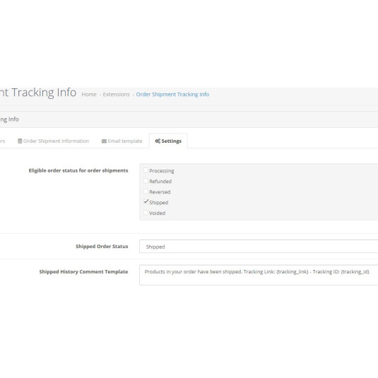 Detalhes de rastreamento de remessa de pedido com e-mail para OpenCart Detalhes de rastreamento de remessa de pedido com e-mail para OpenCart