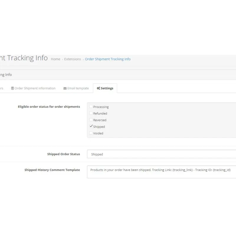 Detalhes de rastreamento de remessa de pedido com e-mail para OpenCart Detalhes de rastreamento de remessa de pedido com e-mail para OpenCart