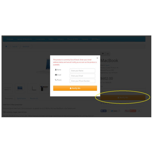 Alerta de notificação de stock de produto OpenCart – Notificação de novamente em stock Alerta de notificação de stock de produto OpenCart – Notificação de novamente em stock